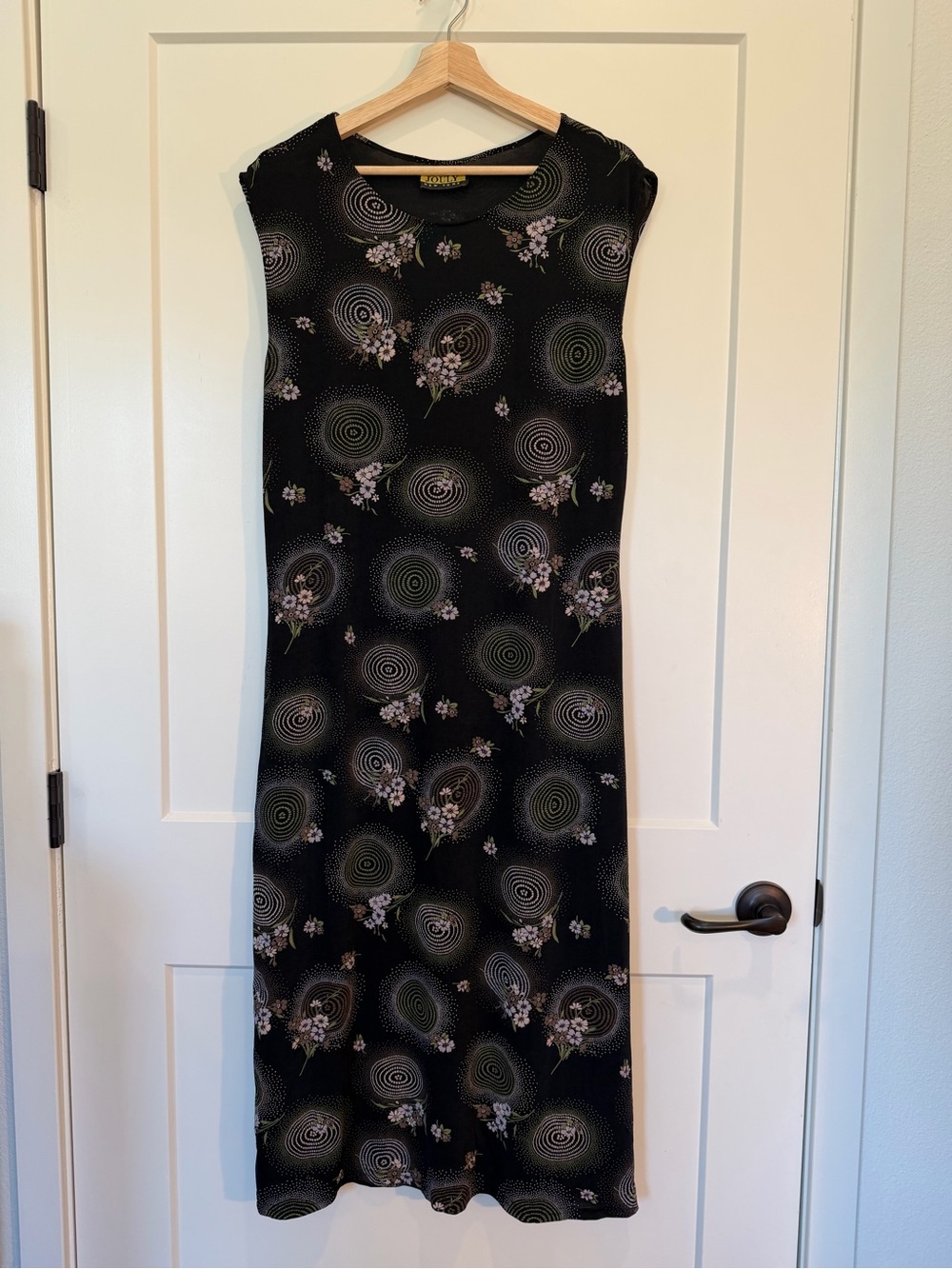 Vtg Y2K 90s Jouly Fashion slinky black floral midi dress Whimsigoth Goth Punk L